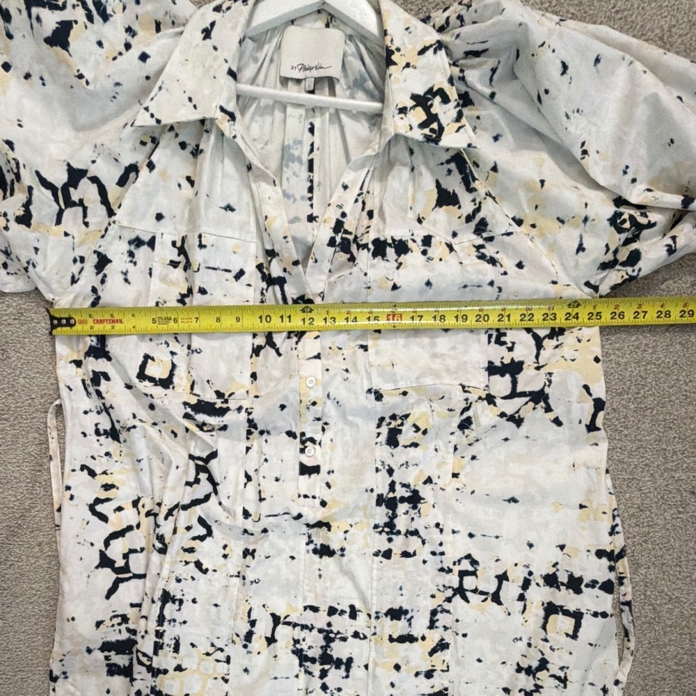 3.1 Phillip Lim Womens Large White Abstract Ink Blot Cotton Lantern‎ Shirt Dress - Picture 12 of 13